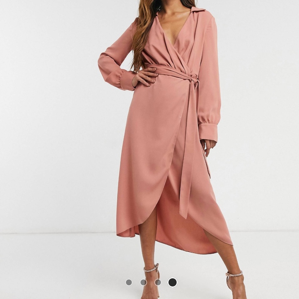 ASOS Design collared wrap midi dress with tie belt in terracotta